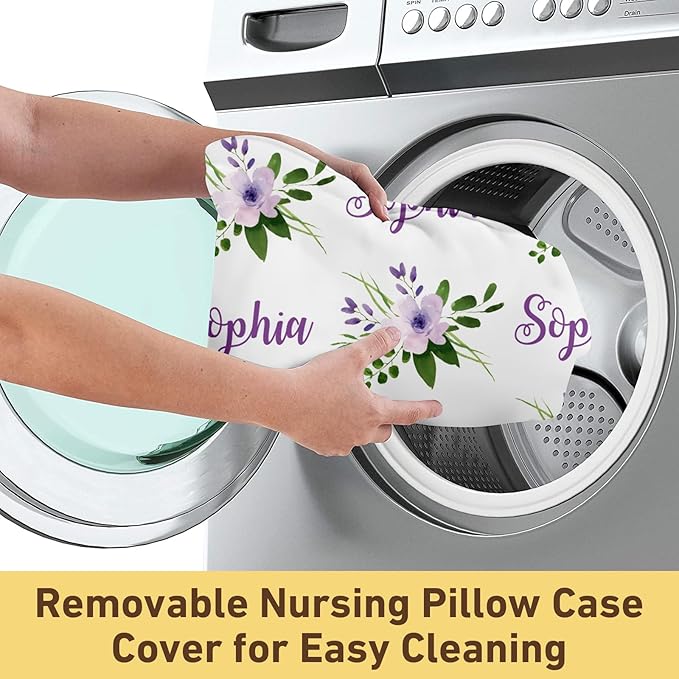Customizable Flowers Baby Nursing Pillow Cover - Add Your Baby's Name, Ultra-Soft Stretch Fabric, Fits Standard Nursing Pillows, Ideal for Baby Showers Style 06