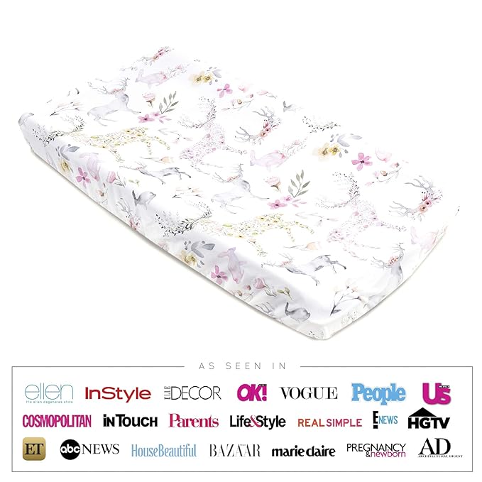 Oilo Changing Pad Cover, Breathable Organic Cotton Fitted Jersey, 300 Thread Count, Machine Washable, Fits Standard Changing Pads (32" x 16"), Girl, Boy, & Neutral Nursery Design, Fawn