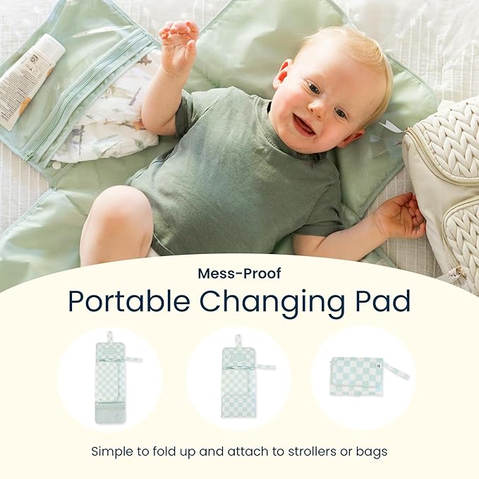 Tiny Twinkle Portable Diaper Changing Pad | Waterproof, Wipeable & Compact Baby Changing Pad for Travel | Smart Wipes Pocket & Organized Storage| Newborn Shower Gift (Cotton Candy)