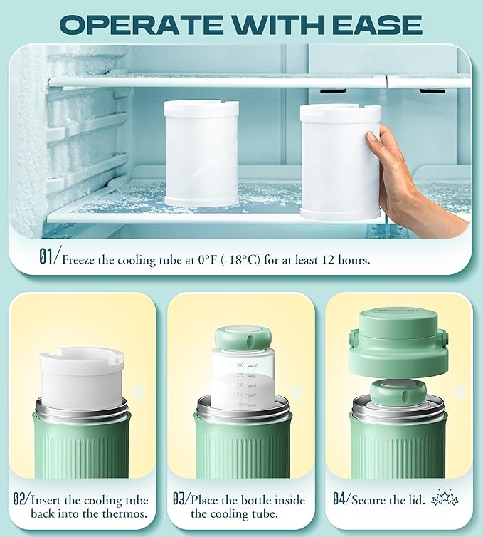 22oz Breast Milk Cooler Bottle for Travel & Outdoor Use, Portable Breastmilk Chiller with 24-Hour 360° Cooling, Larger Capacity with 2 Baby Bottles for Breast Milk Storage