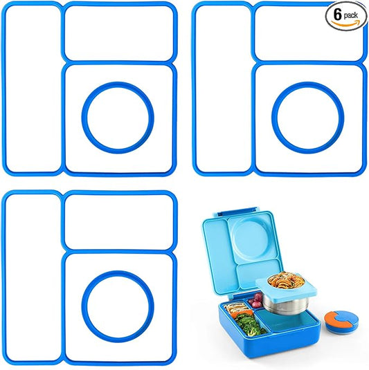 6 Pack Replacement Seal Gaskets Compatible with OmieBox Bento Box Lid, Silicone Lid Seal Gasket for OmieBox, Leak-Proof Seal Ring Accessory, Keep Freshness, BPA-Free Kids Lunch Box Replacement Parts