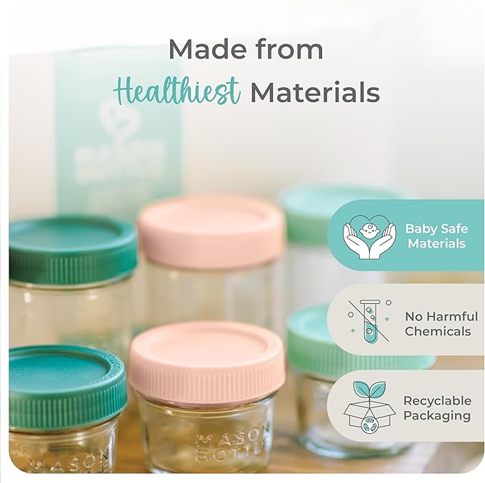 Mason Bottle 4oz Breast Milk Storage Jars (12-Pack) – Reusable Glass Baby Food Containers with Lid for Baby Formula & Breastmilk – Airtight, Stackable, Freezable (Deep Ocean)
