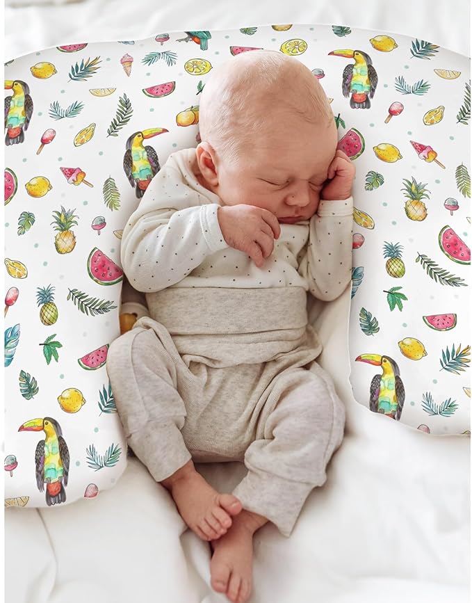 Toucan Tropical Flowers Leaves Baby Nursing Pillow Covers for Boy Girl Summer Birds Fruits Nursery Pillowcase for Breastfeeding Pillows Boho Beach Vacation Soft Stretchy Slipcovers for Newborn Infant