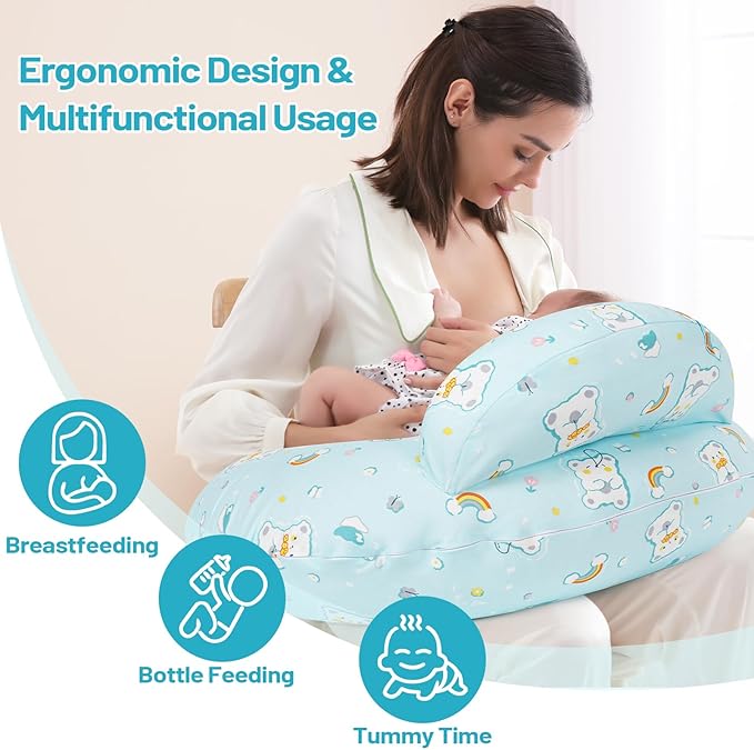 AMASKY Nursing Pillow, Plus Size Ergonomic Design, Breastfeeding Pillows Support for Mom and Baby, Removable Cotton Cover, Machine Washable, Ice Blue，Pallet of Product