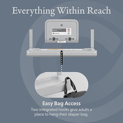 Foundations Elements Horizontal Wall Mounted Baby Diaper Changing Station & Liner Dispenser, Oversized Changing Surface, One Person Installation, Gray (300-EHLD-01)