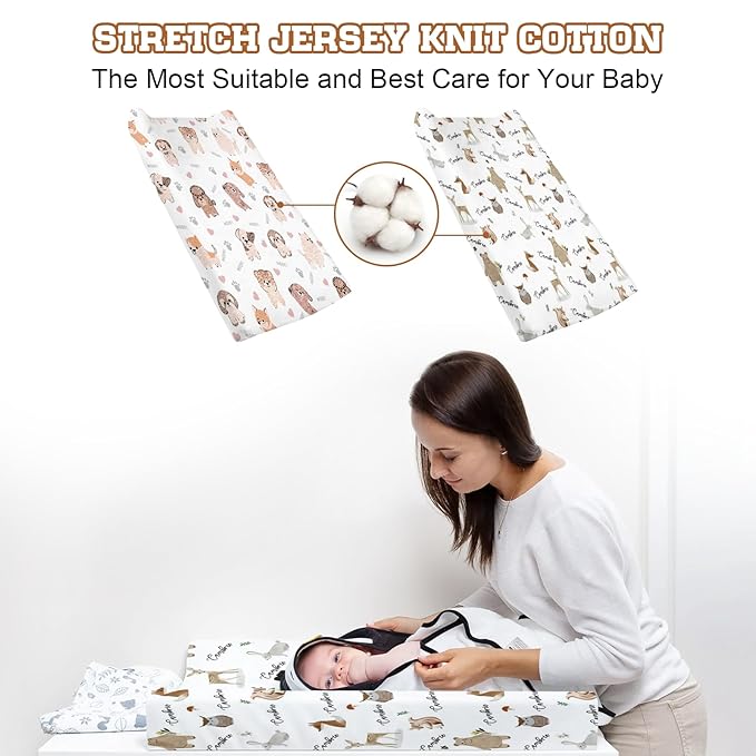 Personalized Baby Changing Pad Cover - 2 Piece Cute Print Baby Pee Pad Cover Nursery Bedding with Name Portable Diaper Changing Pad Gifts for Infant
