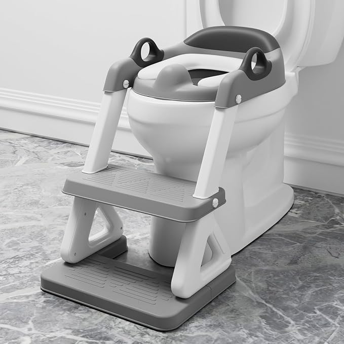 Potty Training Seat with Step Stool Ladder for Kids and Toddler,Wiifo Sturdy Potty Ladder with Soft Padded Cushion for Toddler Boys and Girls(Light Grey) 2026 New Version
