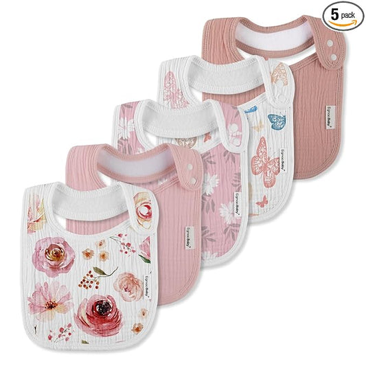 Muslin Bibs for Baby Boys Girls,Organic Muslin Baby Bib for Drooling and Teething,Soft Bandana Drool Bibs 5 Pack