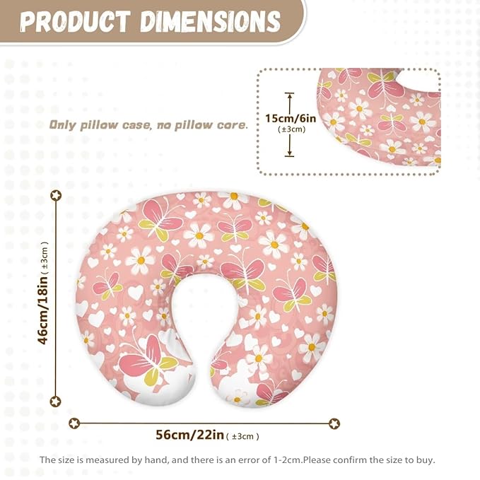 Cartoon Butterfly and Flower Nursing Pillow Cover for Baby Boy Girl Ultra Soft Comfortable Newborn Nursing Pillow Case Easy to Use and Dustptoof