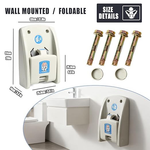 Wall-Mounted Public Bathroom Baby Seat - Foldable Child Protection Seat with Safety Buckle, Durable ABS Toddler Safety Seat
