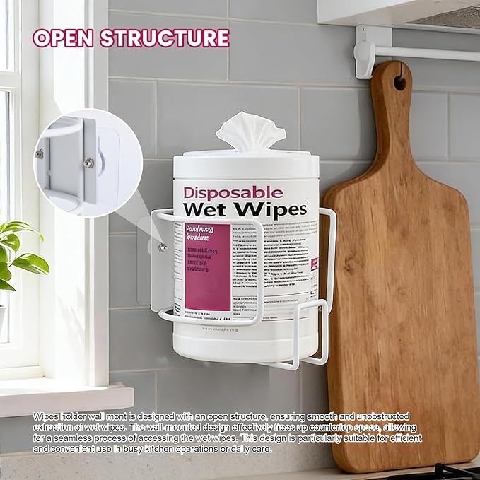 Drill-Free Wipes Holder Wall Mount, Cleaning Wipes Holder, Wall Bracket for Cleaning Wipes Ideal for Office Classroom Kitchen Bathroom Household Gym - No Wipes Included