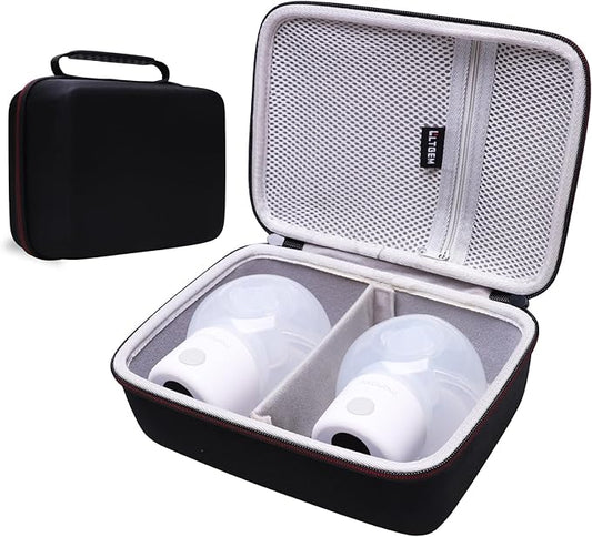 LTGEM Breast Pumps Carrying Bag Case Compatible with 2pcs Momcozy S12 Pro / S12Pro / S9 / M5 / All Momcozy Wearable Breast Pump Suitable, Breast Pump Small Storage Case(Black)