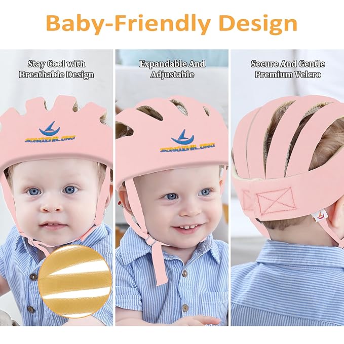 Adjustable Baby Head Protector, Baby Helmets for Crawling Walking Lightweight Safety Infant Helmet Jumping Running Breathable Hat Infant Essentials Toddler Helmets 6-24 Months (Pink)