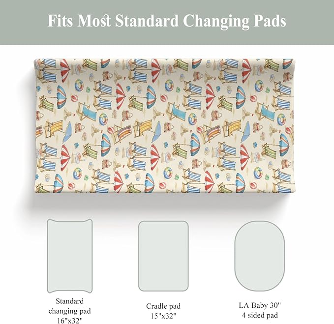 Fun Beach Days Changing Pad Covers for Baby Girls Boys Umbrella Beach Balls Summer Fitted Change Table Pad Covers Mats Seaside Coastal Soft Diaper Changing Pad Sheets 32''×16''