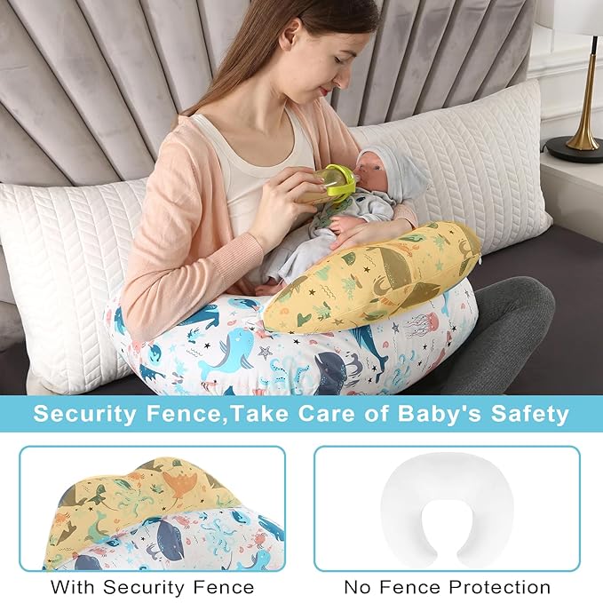 BATTOP Nursing Pillow for Breastfeeding, Feeding Pillow with Adjustable Waist Strap, Removable Slipcover, Breastfeeding Pillows for More Support for Mom, Plus Size, Extra Pillow on Top