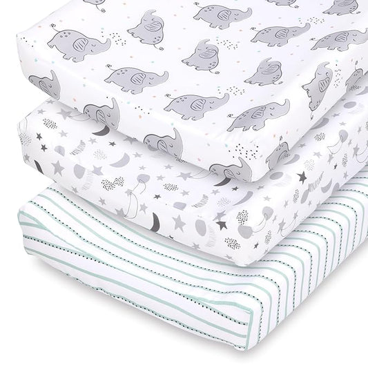 The Peanutshell Baby Girl or Boy Changing Pad Covers Set of 3 - Ultra Soft Baby Cover - Fits Standard Changing Table Pads, Durable, Machine Washable Sheets - Celestial Elephant