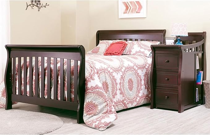 Sorelle Furniture Princeton Elite Crib and Changer Classic -in- Convertible Diaper Changing Table Made of Pine Wood Non-Toxic Finish Wooden Baby Bed Toddler Childs Daybed Full-Size Nursery - Espresso