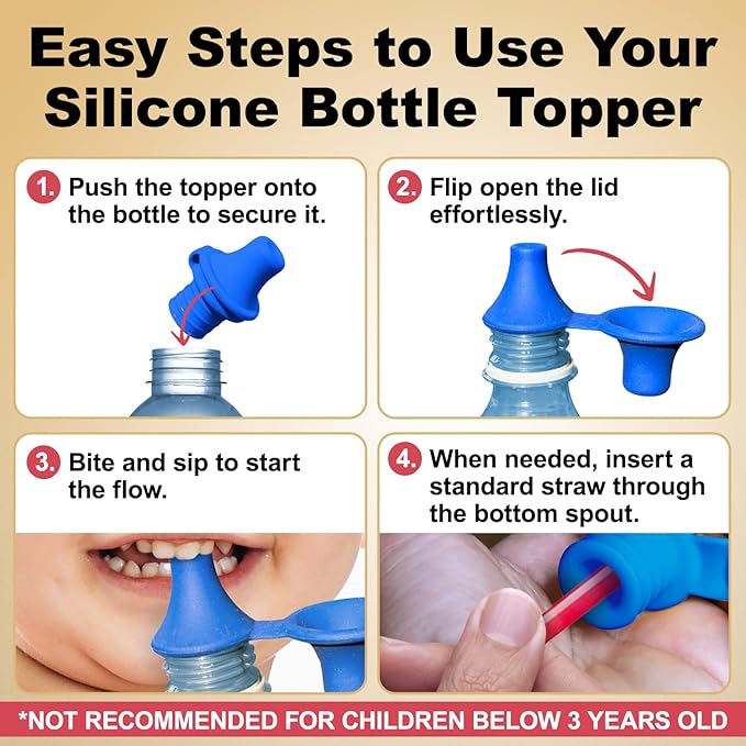 [4 Pack] Sipppz Nozzles - No Spill Silicone Bottle Top Spout - Soft, Flexible Silicone - Blue, Green, Yellow, Pink - Fit Most Standard Bottles - BPA-Free, Latex-Free, Lead-Free