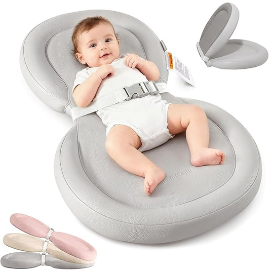 Mamatepe Peanut Baby Changing Pad, Foldable Travel On-the-Go with Non-Slip Base & Safety Belt, Wipeable PU Cushion for Dresser & Changing Table 30"x18", Gray