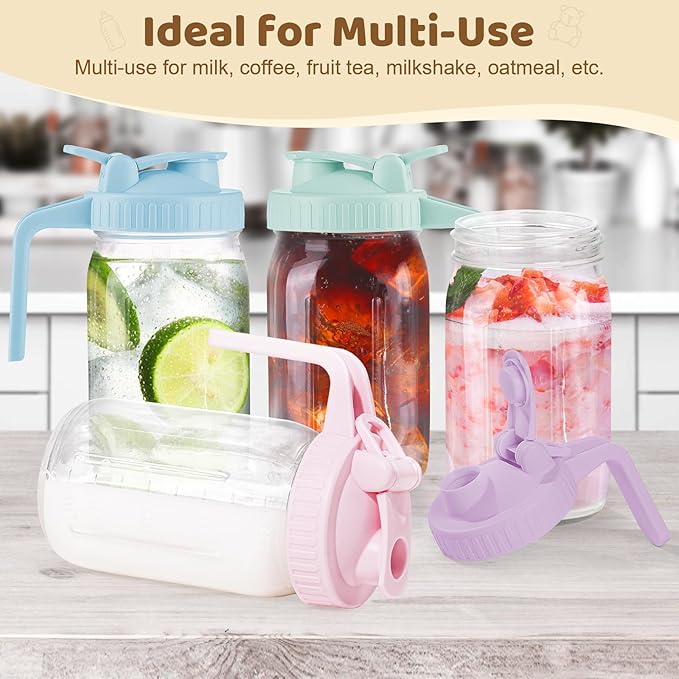 AoeJarry Breast Milk Pitcher with Leak Proof Flip Cap & Pour Spout, 32 oz Wide Mouth Mason Jars for Breast Milk Storage Container, Glass Picther with Lid for Cold Brew Coffee, Sun Tea, Juices, Blue
