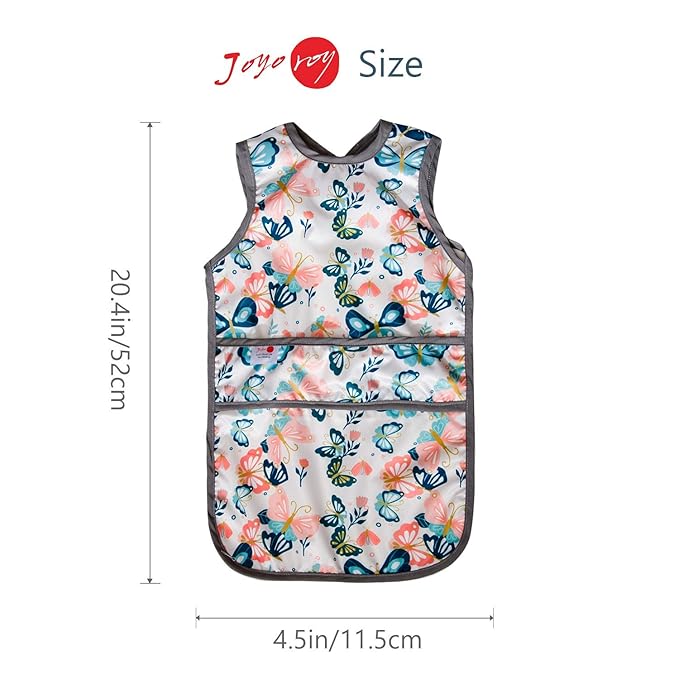 Joyo roy Mess Proof Baby Bibs for Eating Waterproof Toddler Bibs 2-4 Years Soft Machine Washable Sleeveless Smock Bib for Baby Girl Travel Reusable Led Weaning Apron for Feeding Bib with Food Catcher