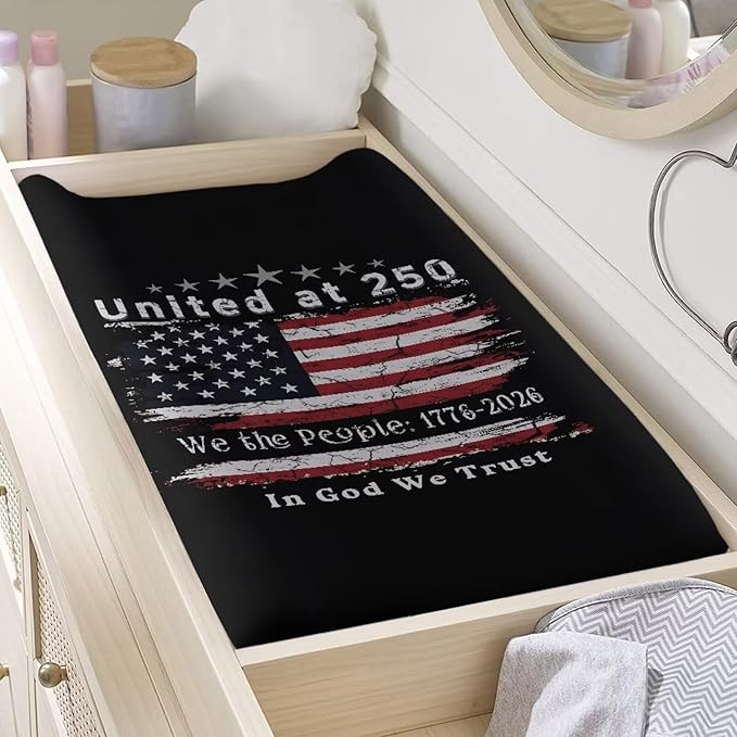 250 Year American Anniversary Changing Pad Covers American Flag Changing Pad Cover Black Diaper Changing Pad Cover Portable 32''*16'' Changing Pad -Cover