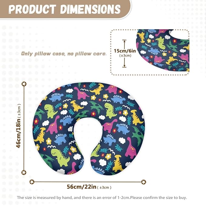 Jeiento Dinosaur Pattern Nursing Pillow Cover Soft Stretchy Nursing Pillowcase for Infant Newborn Baby,Zipper Close Removable Slipcover for Breastfeeding Pillows,Gift for Mom