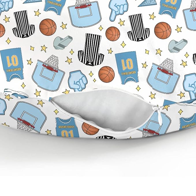 Basketballs Baby Nursing Pillow Covers for Boy Girl Basketballs Fan Stars Suits Nursery Pillowcase for Breastfeeding Pillows Outdoor Sports Lovers Gift Soft Stretchy Slipcover for Newborn Infant