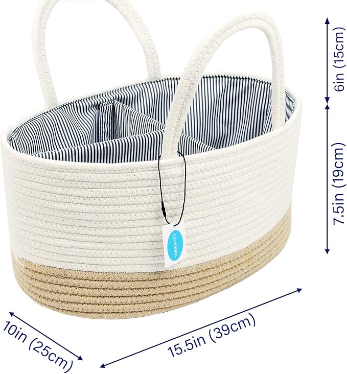 Casaphoria Caddy Organize Woven Cotton Rope Basket Caddy with Removable Inserts Towels, Portable Soft Baskets, White and Yellow