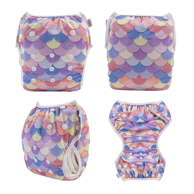 Babygoal Baby Girl and Boy Swim Diapers, Reusable Adjustable Washable One Size Fits 0-8M Baby Gifts and Swimming Lessons 3 Pack 3SD25