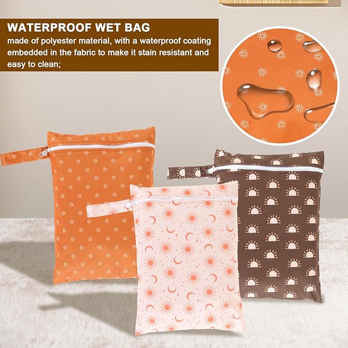 3Pcs Wet Dry Bags Storage Bag, Wet Dry Bag for Baby Cloth Diapers &Breast Pump Parts, Waterproof Reusable Wet Bag, Zipper Closure Wet Bags with Handle, Portable Bags for Swimsuits Diapers Beach Pool,