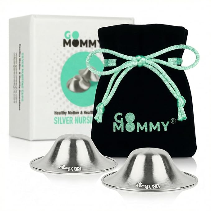 Go Mommy Solid 925 Sterling Silver Nursing Cups XL — Nipple Covers for Breastfeeding, Nipple Shields for Nursing Newborn, Nickel-Free Breastfeeding Essentials