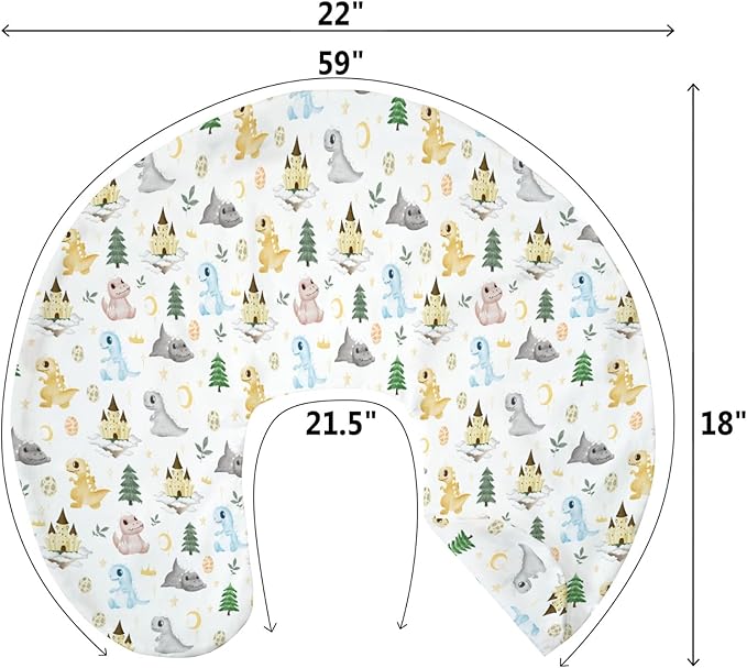 Cute Dragon Fairytale Baby Nursing Pillow Covers for Boy Girl Dragons Eggs Castle Moon Stars Trees Nursing Pillowcase for Breastfeeding Pillows Fantasy Animal Soft Stretchy Slipcover for Newborn