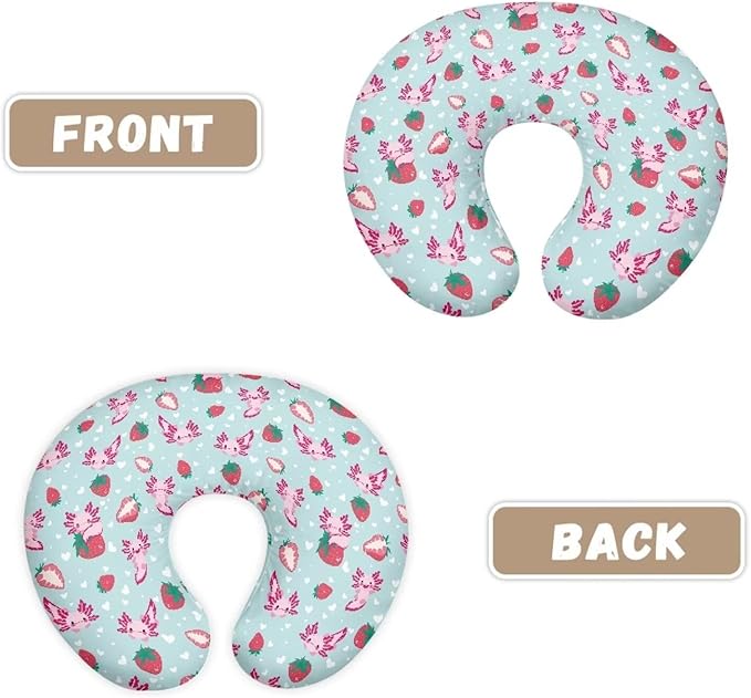 Strawberry Axolotl Nursing Pillow Cover Cozy Nursing Slipcover Soft Breastfeeding Pillow Slipcover Nursing Pillow Case Skin-Friendly U-Shaped Hidden Zipper Design