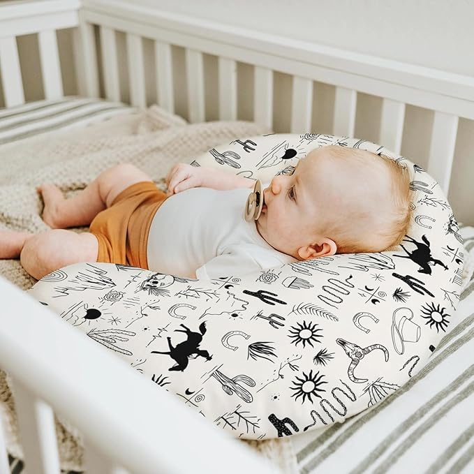 Western Cowboy Baby Nursing Pillow Covers for Boy Girl Wild West Cactus Mountain Snake Cattle Skull Sun Nursing Pillow Slipcovers for Breastfeeding Pillows Desert Adventure Soft Stretchy Cover