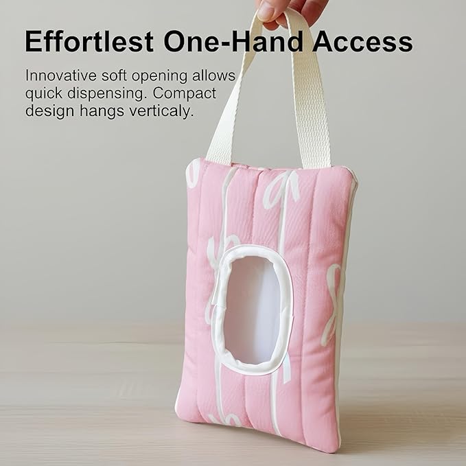 Baby Wipes Dispenser with Bow, Refillable Hanging Wet Wipe Pouch, Portable Diaper Wipe Holder for Travel, Car and Stroller Use (Pink)