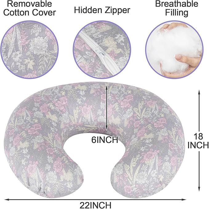 x-vesolje Nursing Pillow, Breastfeeding Pillow with Removable Cover, Ergonomic Breast Feeding Pillow, Baby Feeding Support Pillow for Mom Easier Breastfeeding- Original Size/Dusky Floral