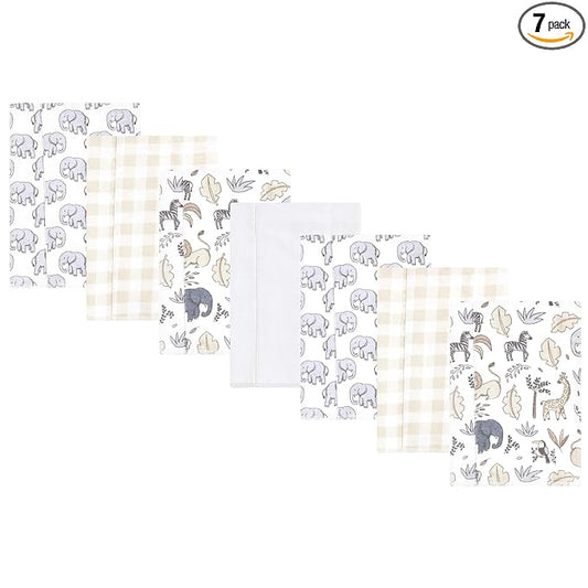 Hudson Baby Unisex Baby Flannel Burp Cloth 7pk, Neutral Safari, One Size