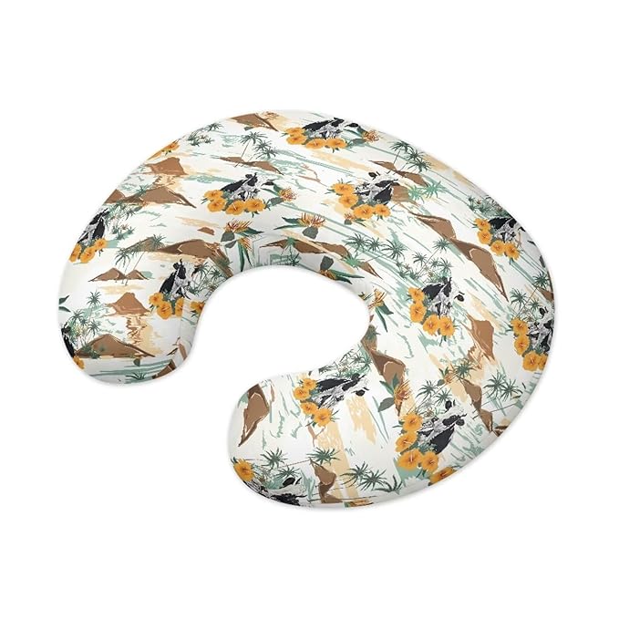 Palm Tree Cow Nursing Pillow Cover for Newborn Babies Soft & Gentle on Baby Skin Feeding Cushion Slipcover Breastfeeding Support Pillow Case with Hidden Zipper