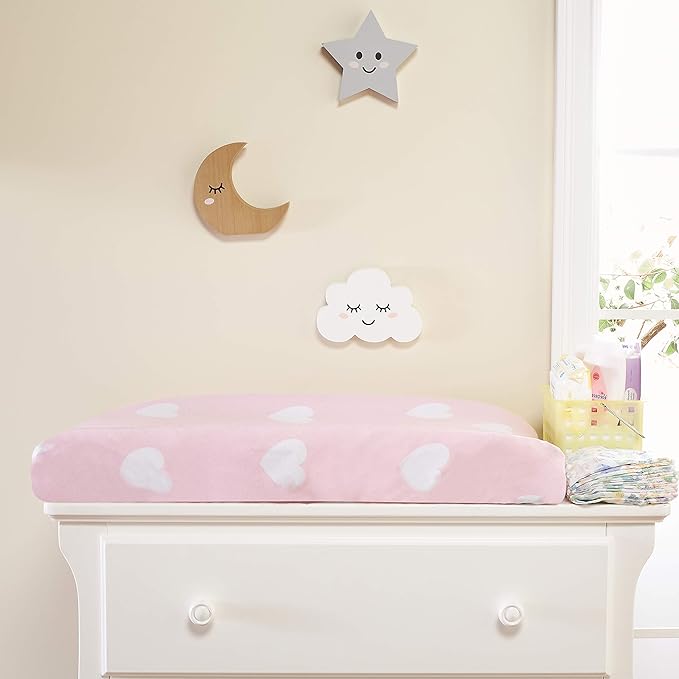 EVERYDAY KIDS 2 Pack Baby Changing Pad Covers for Baby Girl – Fits Most Changing Table Pads; 100% Cotton Jersey Knit, Breathable, Soft Changing Table Topper – Pink and White Hearts and Polka Dots