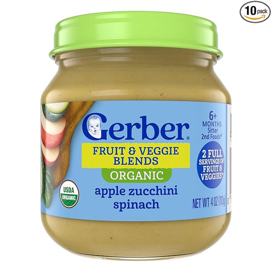 GERBER ORGANIC FOR BABY 2nd Foods Apple Spinach Zucchini 10x4oz