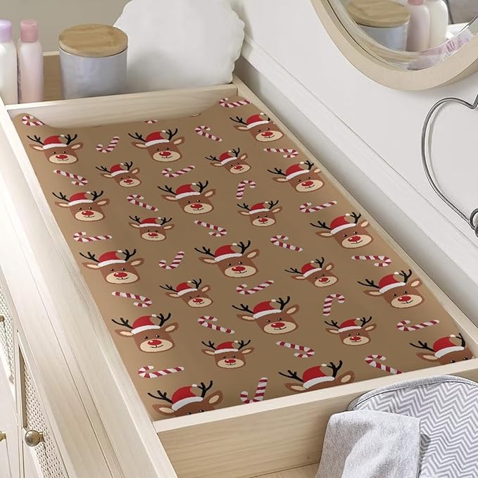 Reindeer Print Changing Pad Cover for Baby Washable Diaper Change Table Covers with Elastic Edge Waterproof Cradle Mattress Sheets for All Season Gift for Holiday