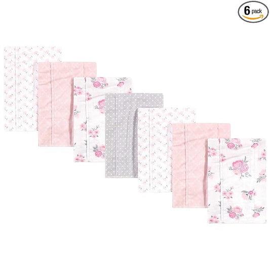 Hudson Baby Unisex Baby Cotton Flannel Burp Cloths, Pink Floral, One Size