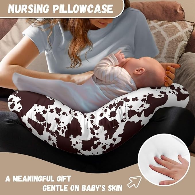 Brown Cow Baby Nursing Pillow Cover Stretchy Breathable Breastfeeding Pillow Cover Easy to Clean Neutral Pillow Cover for Infant Snug