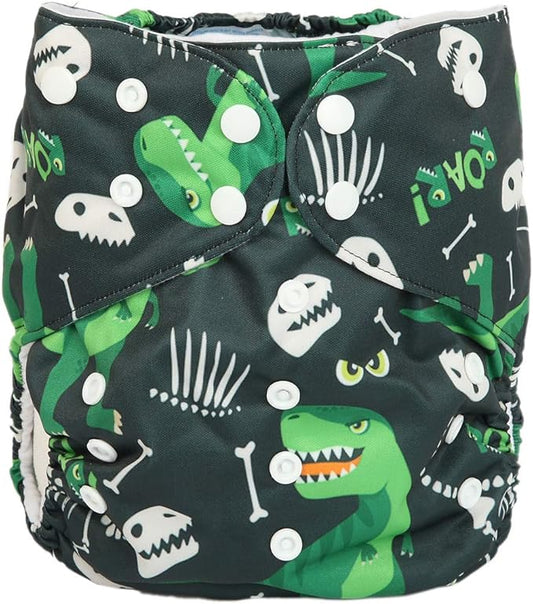 2 to 7 Years Old Junior Big Cloth Diaper Pocket Reusable Washable Baby Toddler (Green Dinosaurs)
