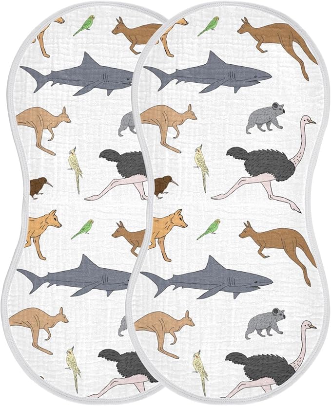 Australian Animal Koala Kangaroo Muslin Burp Cloths for Baby 2 Pack 100% Cotton Baby Washcloths Bibs for Boy Girl