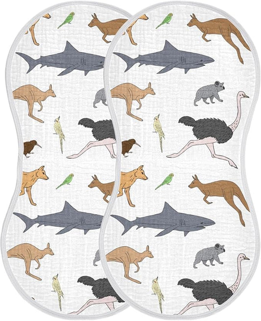Australian Animal Koala Kangaroo Muslin Burp Cloths for Baby 2 Pack 100% Cotton Baby Washcloths Bibs for Boy Girl