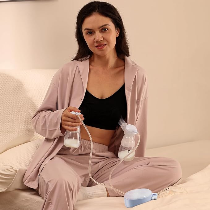 NCVI Double Electric Breast Pump 8122, Portable Milk Breastfeeding Pump with 4 Modes 9 Levels, Hospital-Grade Suction 280mmHg with 17/19/21/24mm Flanges for Home, Office and Travel, USB Rechargeable