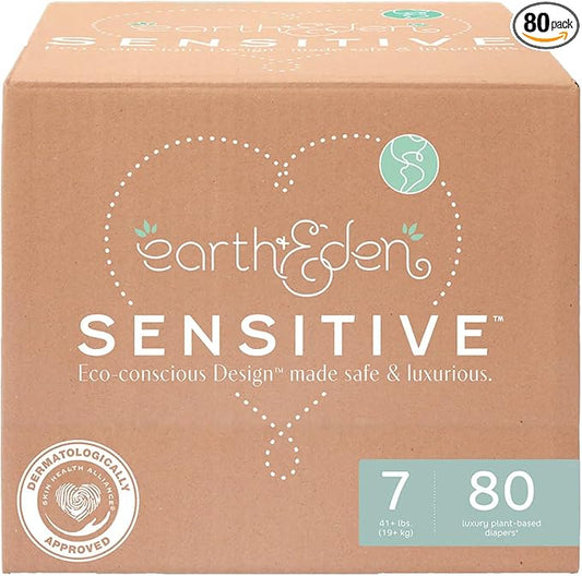 Earth & Eden Sensitive Baby Diapers, Size 7 (80 Count) - Eco-Conscious & Hypoallergenic Diapers - No Harsh Chemicals - Comfortable and Gentle on Skin - Dermatologically Approved