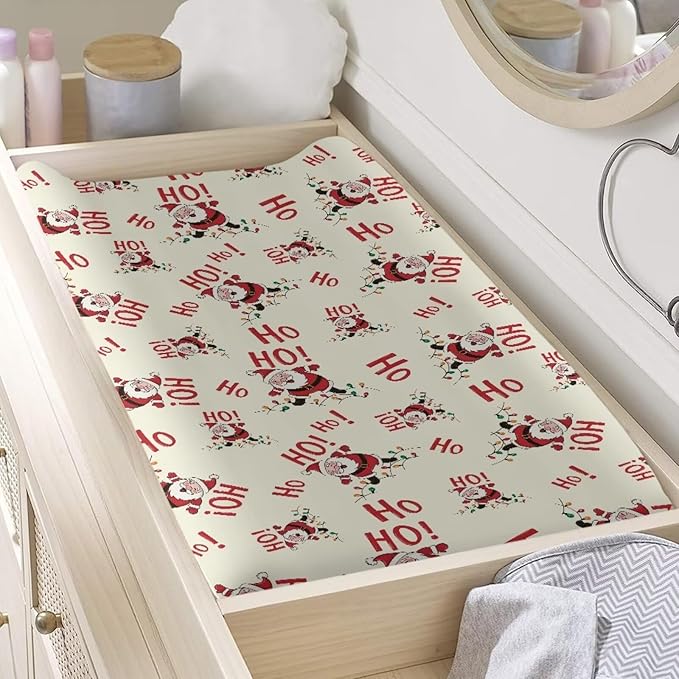 Santa Claus Changing Pad Cover for Baby Easy to Install Diaper Change Table Covers with Elastic Edge Breathable Changing Pads Liners Gift for Friends